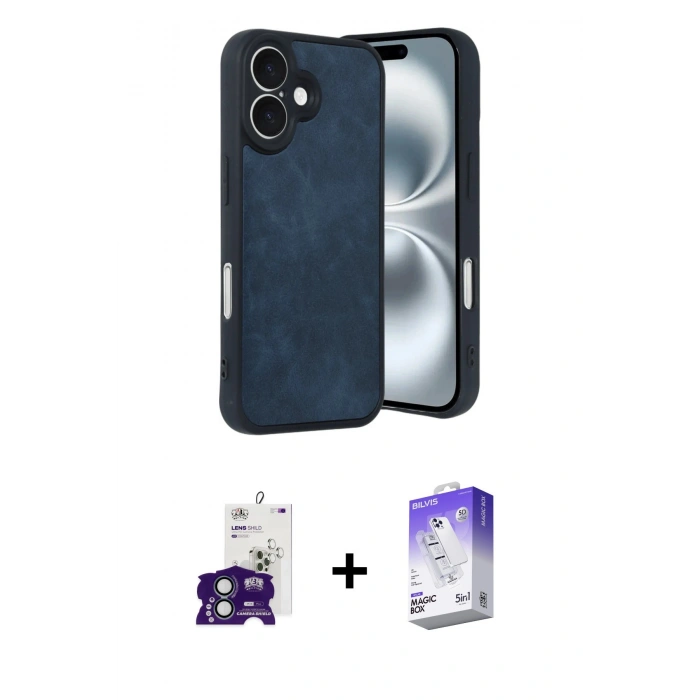 MARSİLYAN™- iPhone 16 Kılıf Kıvılcım Işık Serisi - Siyah Bilvis 5in1 3D Magic Cam Ekran Koruyucu + Bilvis Titan Kamera Lens - YL