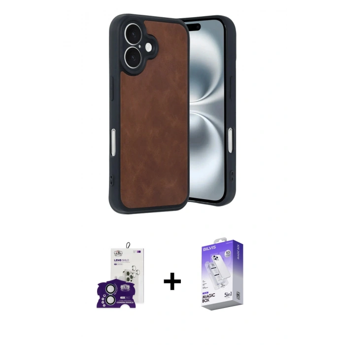 MARSİLYAN™- iPhone 16 Kılıf Kıvılcım Işık Serisi - Siyah Bilvis 5in1 3D Magic Cam Ekran Koruyucu + Bilvis Titan Kamera Lens - YL
