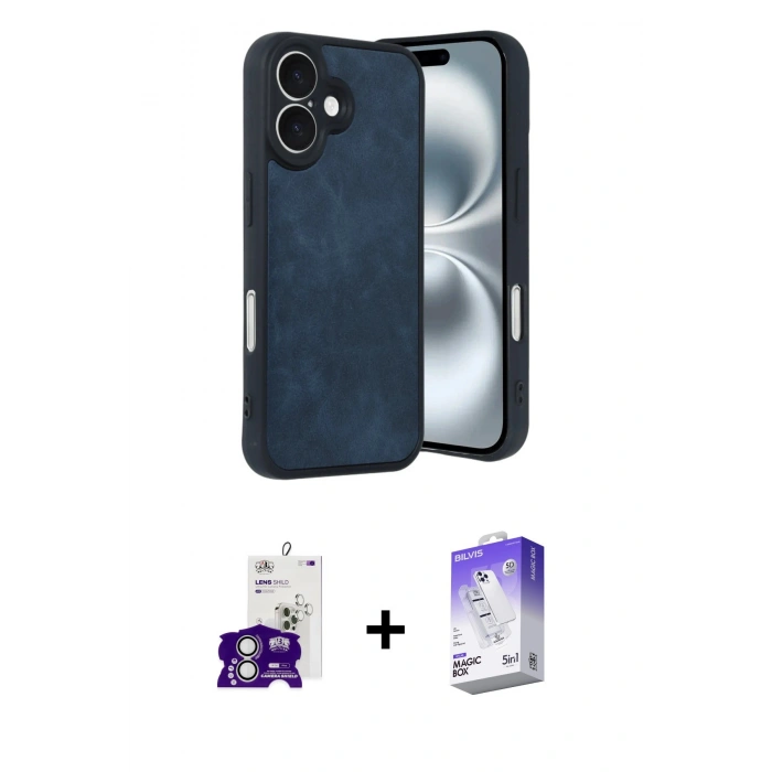 MARSİLYAN™- iPhone 16 Kılıf Kıvılcım Işık Serisi - Siyah Bilvis 5in1 3D Magic Cam Ekran Koruyucu + Gümüş Bilvis Titan Kamera Lens