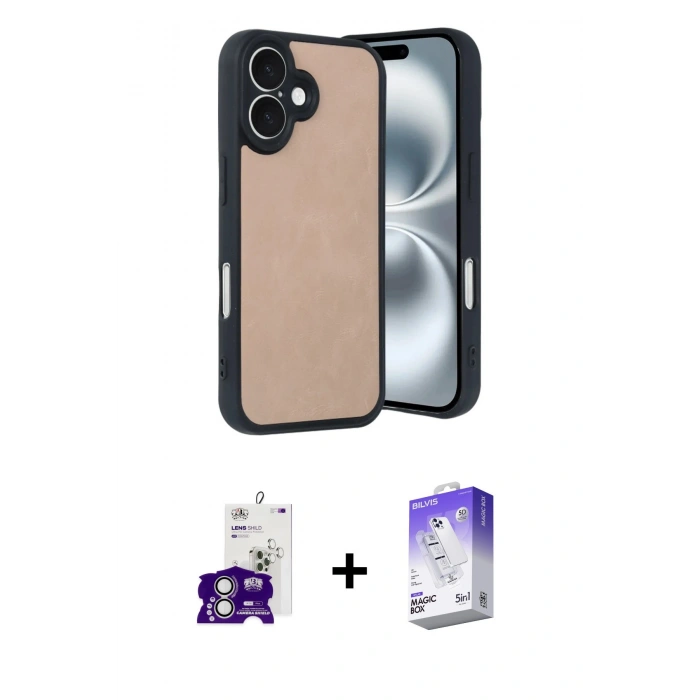MARSİLYAN™- iPhone 16 Kılıf Kıvılcım Işık Serisi - Siyah Bilvis 5in1 3D Magic Cam Ekran Koruyucu + Gümüş Bilvis Titan Kamera Lens