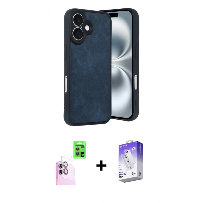 MARSİLYAN™- iPhone 16 Kılıf Kıvılcım Işık Serisi - Siyah Bilvis 5in1 3D Magic Cam Ekran Koruyucu + Raze Metal Kamera Lens - PE