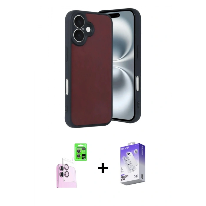 MARSİLYAN™- iPhone 16 Kılıf Kıvılcım Işık Serisi - Siyah Bilvis 5in1 3D Magic Cam Ekran Koruyucu + Raze Metal Kamera Lens - PE
