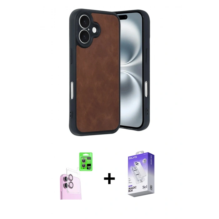 MARSİLYAN™- iPhone 16 Kılıf Kıvılcım Işık Serisi - Siyah Bilvis 5in1 3D Magic Cam Ekran Koruyucu + Raze Metal Kamera Lens - PE