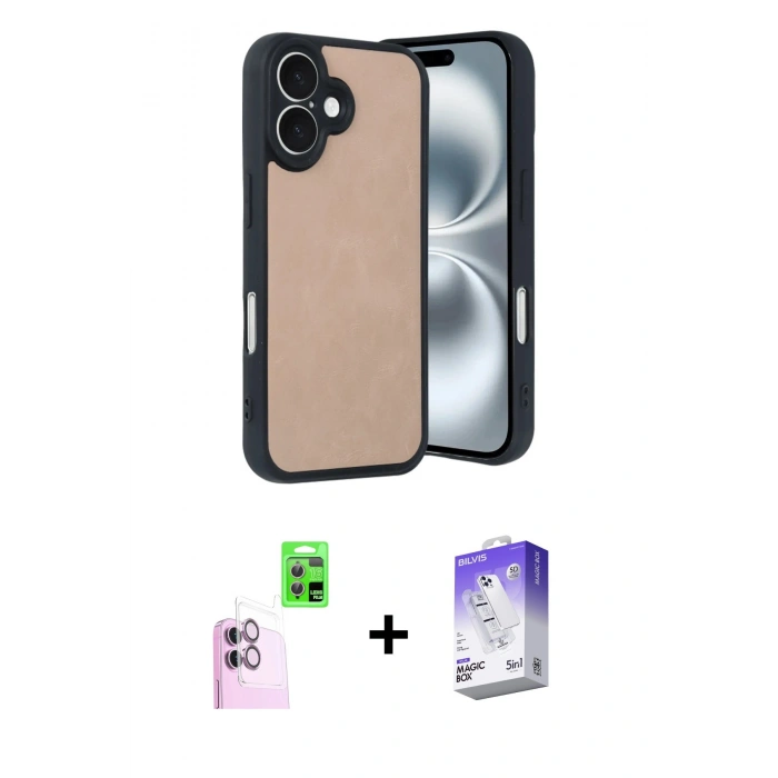 MARSİLYAN™- iPhone 16 Kılıf Kıvılcım Işık Serisi - Siyah Bilvis 5in1 3D Magic Cam Ekran Koruyucu + Raze Metal Kamera Lens - PE