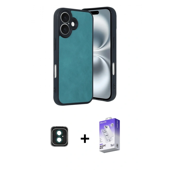 MARSİLYAN™- iPhone 16 Kılıf Kıvılcım Işık Serisi - Siyah Bilvis 5in1 3D Magic Cam Ekran Koruyucu + PVD Metal Kamera Lens - YL