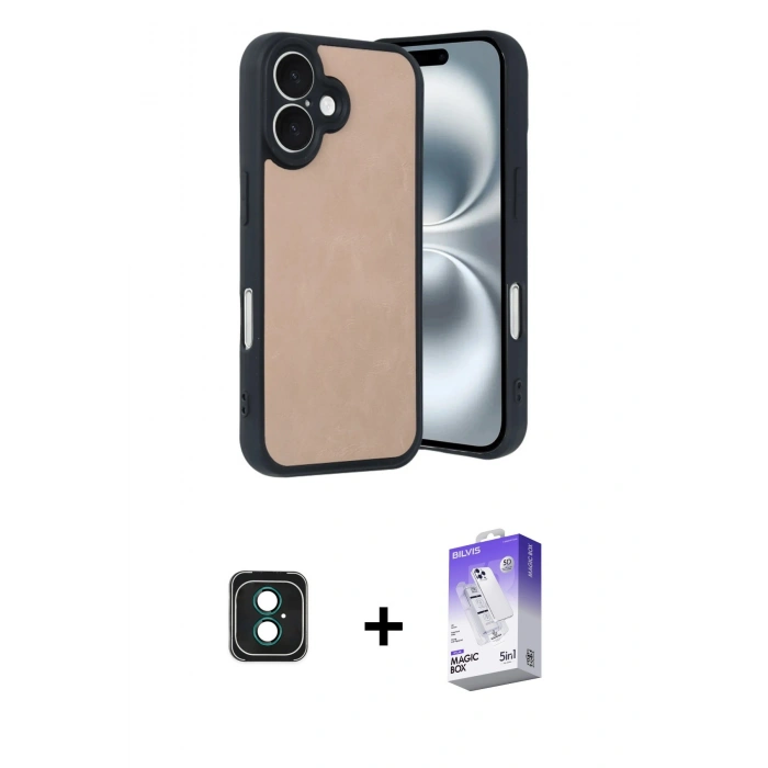 MARSİLYAN™- iPhone 16 Kılıf Kıvılcım Işık Serisi - Siyah Bilvis 5in1 3D Magic Cam Ekran Koruyucu + PVD Metal Kamera Lens - YL