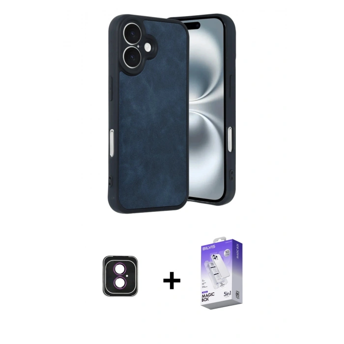 MARSİLYAN™- iPhone 16 Kılıf Kıvılcım Işık Serisi - Siyah Bilvis 5in1 3D Magic Cam Ekran Koruyucu + PVD Metal Kamera Lens - PE