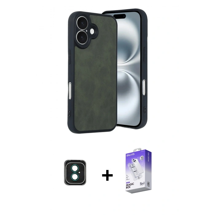 MARSİLYAN™- iPhone 16 Kılıf Kıvılcım Işık Serisi - Siyah Bilvis 5in1 3D Magic Cam Ekran Koruyucu + PVD Metal Kamera Lens - YL