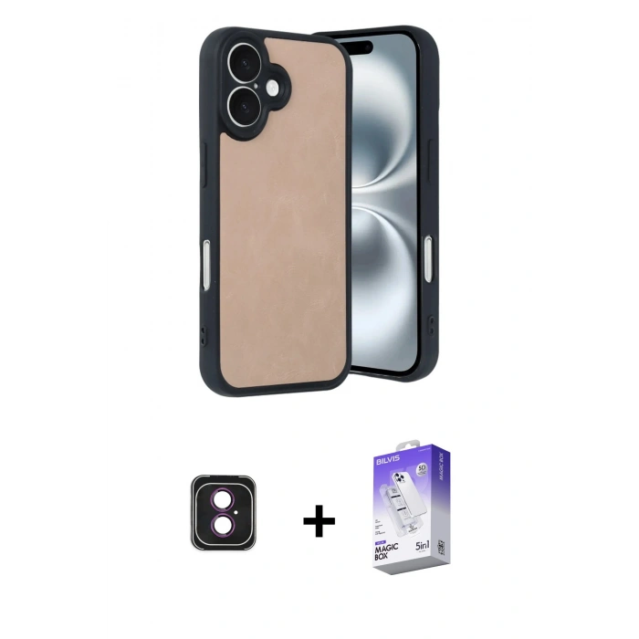 MARSİLYAN™- iPhone 16 Kılıf Kıvılcım Işık Serisi - Siyah Bilvis 5in1 3D Magic Cam Ekran Koruyucu + PVD Metal Kamera Lens - PE