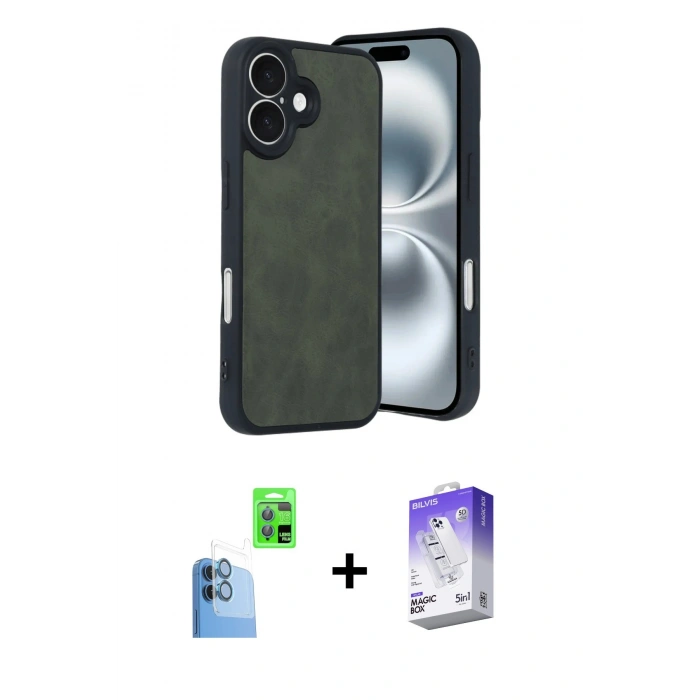 MARSİLYAN™- iPhone 16 Kılıf Kıvılcım Işık Serisi - Siyah Bilvis 5in1 3D Magic Cam Ekran Koruyucu + Raze Metal Kamera Lens - LT