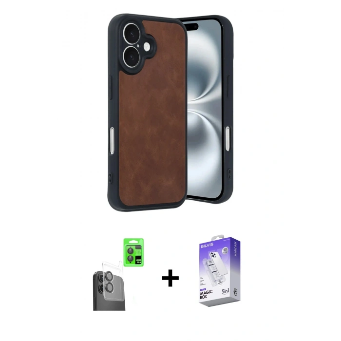 MARSİLYAN™- iPhone 16 Kılıf Kıvılcım Işık Serisi - Siyah Bilvis 5in1 3D Magic Cam Ekran Koruyucu + Raze Metal Kamera Lens - SH
