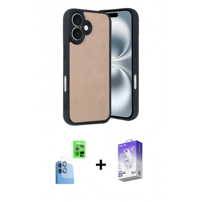 MARSİLYAN™- iPhone 16 Kılıf Kıvılcım Işık Serisi - Siyah Bilvis 5in1 3D Magic Cam Ekran Koruyucu + Raze Metal Kamera Lens - LT