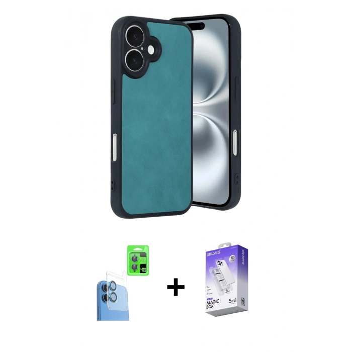 MARSİLYAN™- iPhone 16 Kılıf Kıvılcım Işık Serisi - Siyah Bilvis 5in1 3D Magic Cam Ekran Koruyucu + Raze Metal Kamera Lens - LT