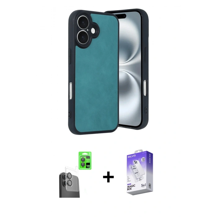 MARSİLYAN™- iPhone 16 Kılıf Kıvılcım Işık Serisi - Siyah Bilvis 5in1 3D Magic Cam Ekran Koruyucu + Raze Metal Kamera Lens - SH