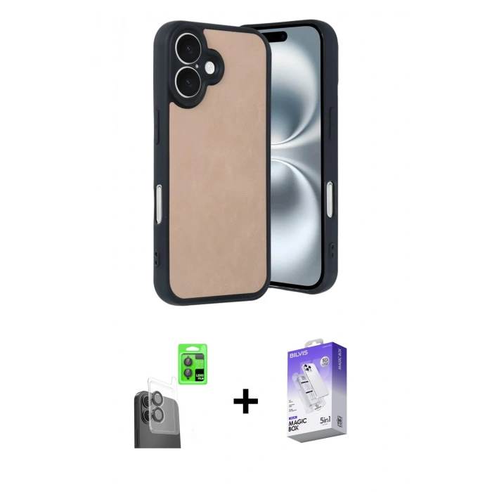 MARSİLYAN™- iPhone 16 Kılıf Kıvılcım Işık Serisi - Siyah Bilvis 5in1 3D Magic Cam Ekran Koruyucu + Raze Metal Kamera Lens - SH
