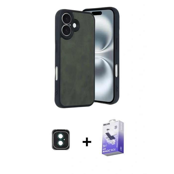 MARSİLYAN™- iPhone 16 Kılıf Kıvılcım Işık Serisi - Siyah Bilvis 5in1 5D Magic Hayalet Cam Ekran Koruyucu + PVD Metal Kamera Lens - YL