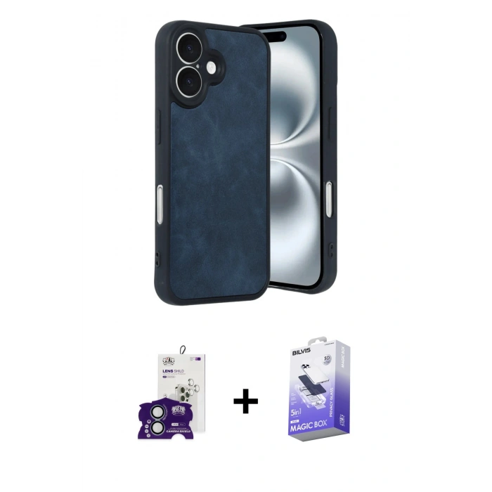 MARSİLYAN™- iPhone 16 Kılıf Kıvılcım Işık Serisi - Siyah Bilvis 5in1 5D Magic Hayalet Cam Ekran Koruyucu + Bilvis Titan Kamera Lens - YL