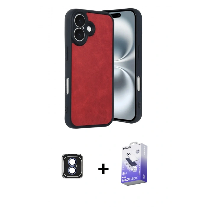 MARSİLYAN™- iPhone 16 Kılıf Kıvılcım Işık Serisi - Siyah Bilvis 5in1 5D Magic Hayalet Cam Ekran Koruyucu + PVD Metal Kamera Lens - MI