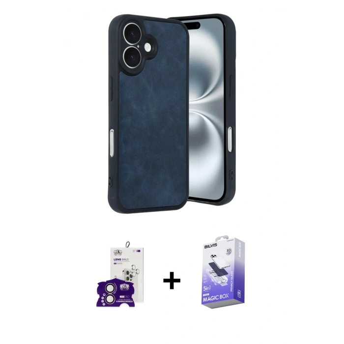MARSİLYAN™- iPhone 16 Kılıf Kıvılcım Işık Serisi - Siyah Bilvis 5in1 5D Magic Hayalet Cam Ekran Koruyucu + Bilvis Titan Kamera Lens - PE