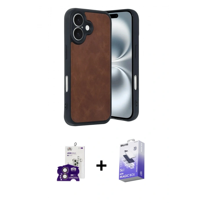 MARSİLYAN™- iPhone 16 Kılıf Kıvılcım Işık Serisi - Siyah Bilvis 5in1 5D Magic Hayalet Cam Ekran Koruyucu + Pembe Bilvis Titan Kamera Lens