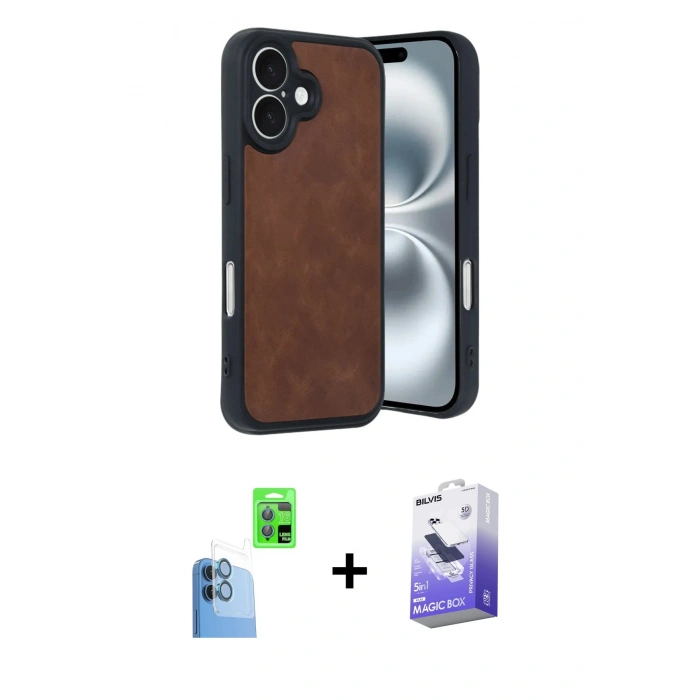 MARSİLYAN™- iPhone 16 Kılıf Kıvılcım Işık Serisi - Siyah Bilvis 5in1 5D Magic Hayalet Cam Ekran Koruyucu + Raze Metal Kamera Lens - LT