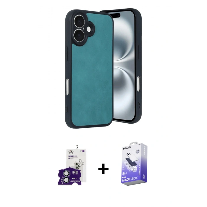 MARSİLYAN™- iPhone 16 Kılıf Kıvılcım Işık Serisi - Siyah Bilvis 5in1 5D Magic Hayalet Cam Ekran Koruyucu + Bilvis Titan Kamera Lens - YL