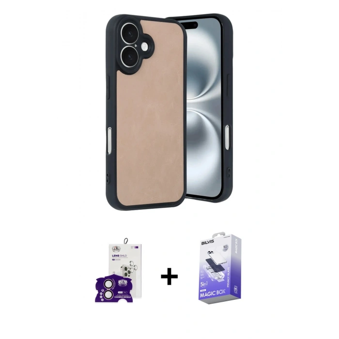 MARSİLYAN™- iPhone 16 Kılıf Kıvılcım Işık Serisi - Siyah Bilvis 5in1 5D Magic Hayalet Cam Ekran Koruyucu + Pembe Bilvis Titan Kamera Lens