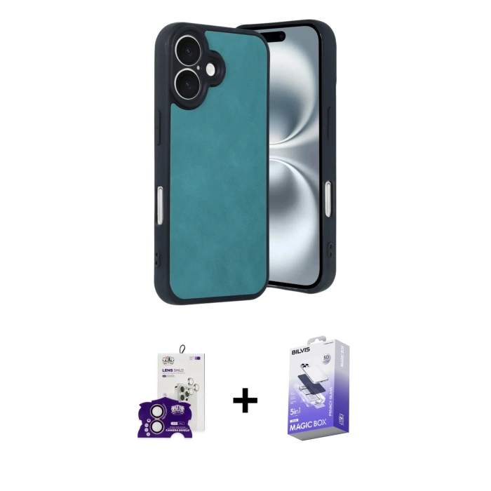 MARSİLYAN™- iPhone 16 Kılıf Kıvılcım Işık Serisi - Siyah Bilvis 5in1 5D Magic Hayalet Cam Ekran Koruyucu + Pembe Bilvis Titan Kamera Lens