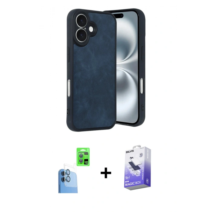MARSİLYAN™- iPhone 16 Kılıf Kıvılcım Işık Serisi - Siyah Bilvis 5in1 5D Magic Hayalet Cam Ekran Koruyucu + Raze Metal Kamera Lens - LT