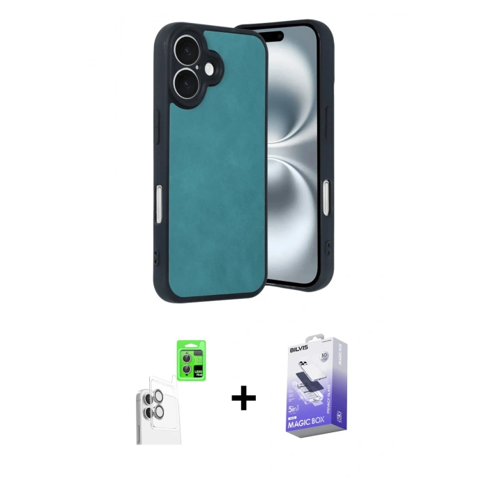 MARSİLYAN™- iPhone 16 Kılıf Kıvılcım Işık Serisi - Siyah Bilvis 5in1 5D Magic Hayalet Cam Ekran Koruyucu + Raze Metal Kamera Lens - BZ