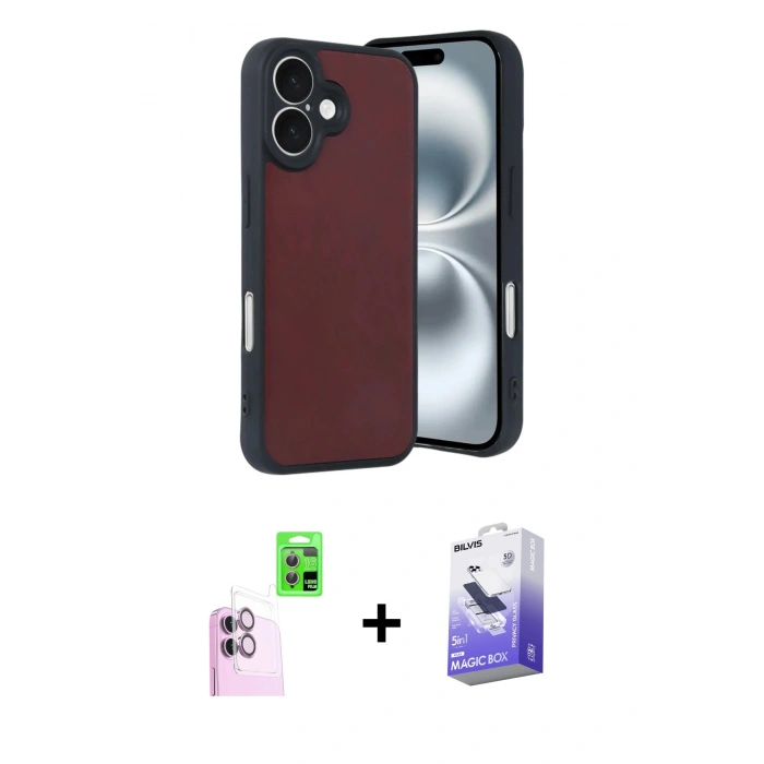 MARSİLYAN™- iPhone 16 Kılıf Kıvılcım Işık Serisi - Siyah Bilvis 5in1 5D Magic Hayalet Cam Ekran Koruyucu + Raze Metal Kamera Lens - PE