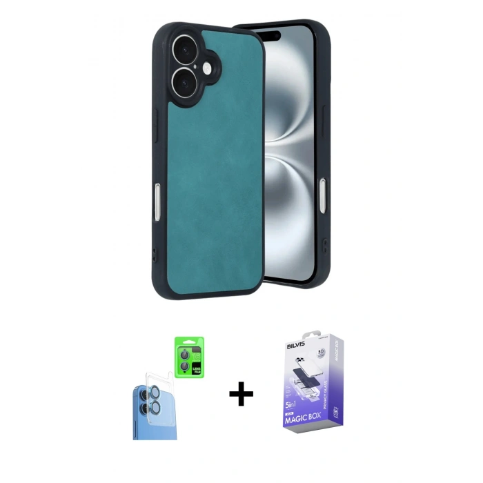 MARSİLYAN™- iPhone 16 Kılıf Kıvılcım Işık Serisi - Siyah Bilvis 5in1 5D Magic Hayalet Cam Ekran Koruyucu + Raze Metal Kamera Lens - LT