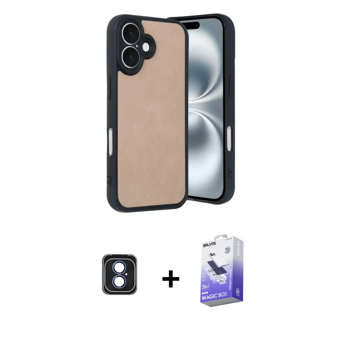 MARSİLYAN™- iPhone 16 Kılıf Kıvılcım Işık Serisi - Siyah Bilvis 5in1 5D Magic Hayalet Cam Ekran Koruyucu + PVD Metal Kamera Lens - MI