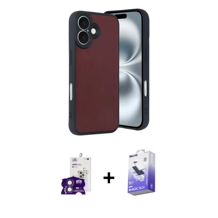 MARSİLYAN™- iPhone 16 Kılıf Kıvılcım Işık Serisi - Siyah Bilvis 5in1 5D Magic Hayalet Cam Ekran Koruyucu + Pembe Bilvis Titan Kamera Lens