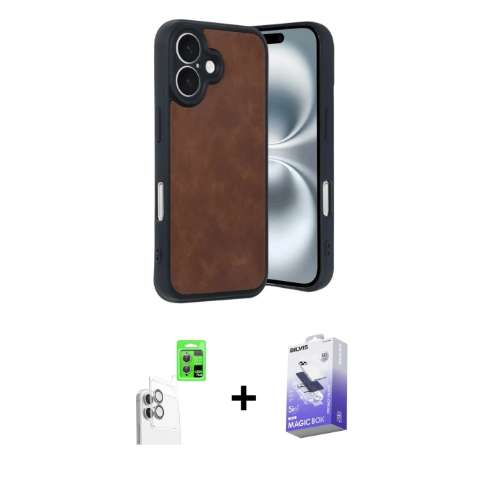 MARSİLYAN™- iPhone 16 Kılıf Kıvılcım Işık Serisi - Siyah Bilvis 5in1 5D Magic Hayalet Cam Ekran Koruyucu + Raze Metal Kamera Lens - BZ