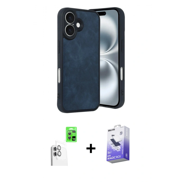 MARSİLYAN™- iPhone 16 Kılıf Kıvılcım Işık Serisi - Siyah Bilvis 5in1 5D Magic Hayalet Cam Ekran Koruyucu + Raze Metal Kamera Lens - BZ