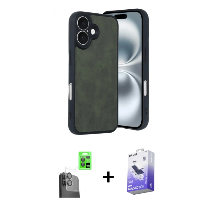 MARSİLYAN™- iPhone 16 Kılıf Kıvılcım Işık Serisi - Siyah Bilvis 5in1 5D Magic Hayalet Cam Ekran Koruyucu + Raze Metal Kamera Lens - SH