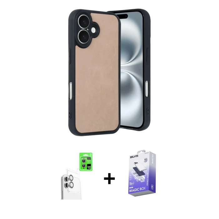 MARSİLYAN™- iPhone 16 Kılıf Kıvılcım Işık Serisi - Siyah Bilvis 5in1 5D Magic Hayalet Cam Ekran Koruyucu + Raze Metal Kamera Lens - BZ
