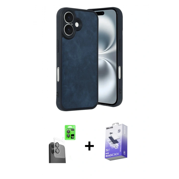 MARSİLYAN™- iPhone 16 Kılıf Kıvılcım Işık Serisi - Siyah Bilvis 5in1 5D Magic Hayalet Cam Ekran Koruyucu + Raze Metal Kamera Lens - SH