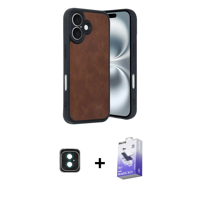 MARSİLYAN™- iPhone 16 Kılıf Kıvılcım Işık Serisi - Siyah Bilvis 5in1 5D Magic Hayalet Cam Ekran Koruyucu + PVD Metal Kamera Lens - YL