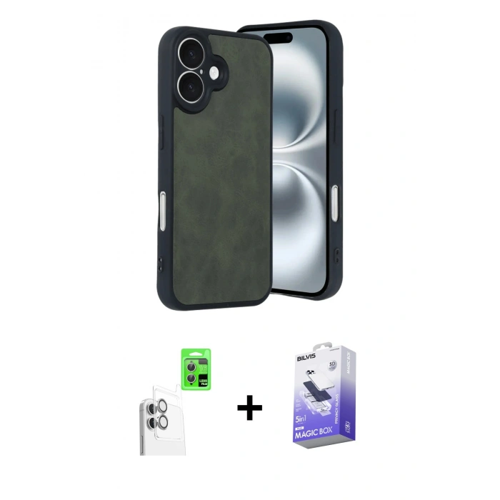MARSİLYAN™- iPhone 16 Kılıf Kıvılcım Işık Serisi - Siyah Bilvis 5in1 5D Magic Hayalet Cam Ekran Koruyucu + Raze Metal Kamera Lens - BZ