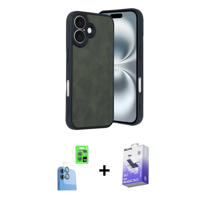 MARSİLYAN™- iPhone 16 Kılıf Kıvılcım Işık Serisi - Siyah Bilvis 5in1 5D Magic Hayalet Cam Ekran Koruyucu + Raze Metal Kamera Lens - LT