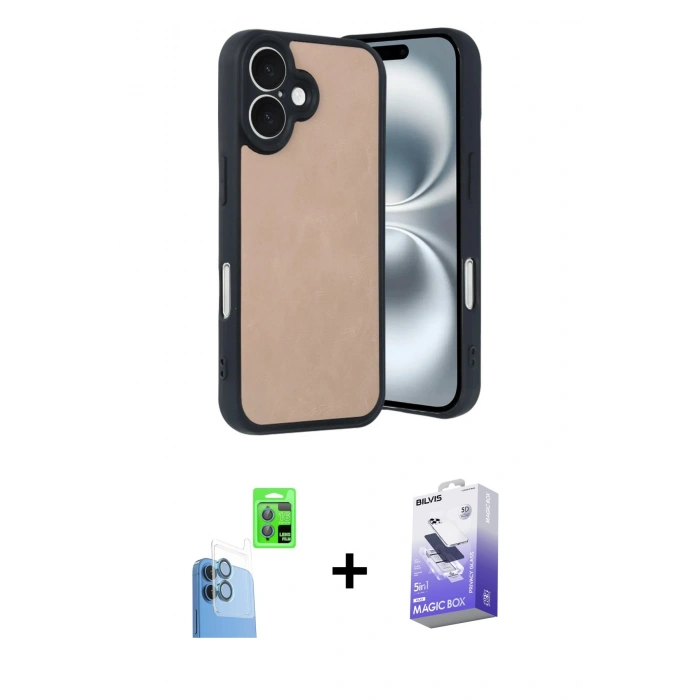 MARSİLYAN™- iPhone 16 Kılıf Kıvılcım Işık Serisi - Siyah Bilvis 5in1 5D Magic Hayalet Cam Ekran Koruyucu + Raze Metal Kamera Lens - LT