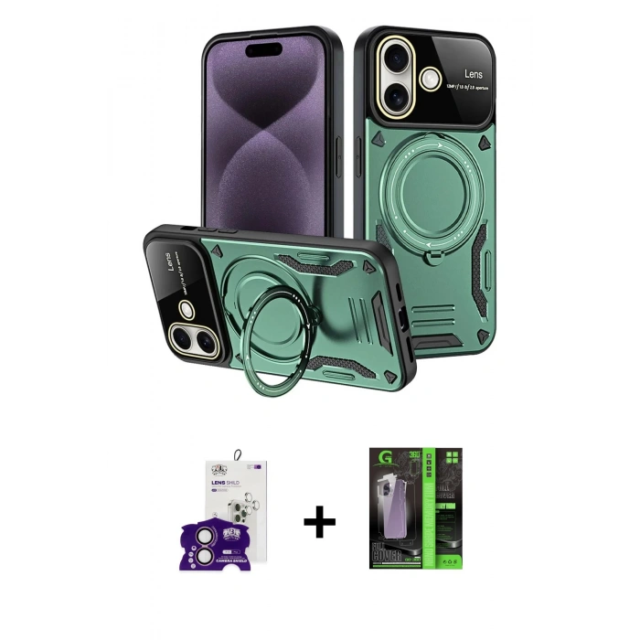 MARSİLYAN™- iPhone 16 Kılıf Kıvılcım Modern Serisi - Şeffaf 360 Full Body Arka Koruyucu + Bilvis Titan Kamera Lens - PE