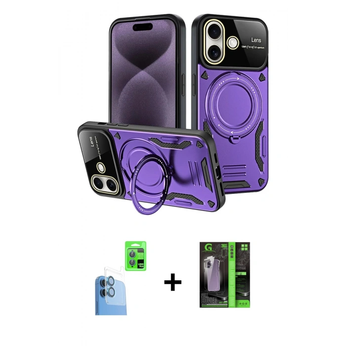 MARSİLYAN™- iPhone 16 Kılıf Kıvılcım Modern Serisi - Şeffaf 360 Full Body Arka Koruyucu + Raze Metal Kamera Lens - LT