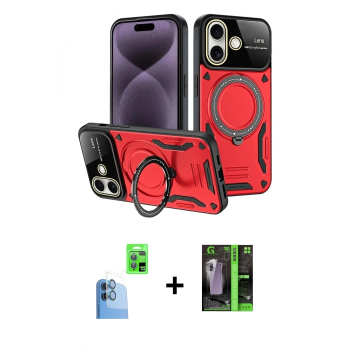 MARSİLYAN™- iPhone 16 Kılıf Kıvılcım Modern Serisi - Şeffaf 360 Full Body Arka Koruyucu + Raze Metal Kamera Lens - LT