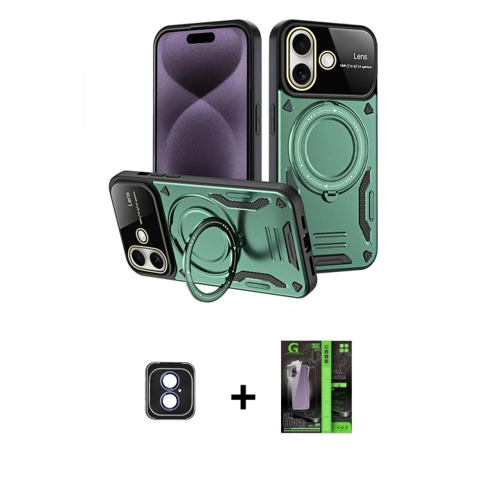 MARSİLYAN™- iPhone 16 Kılıf Kıvılcım Modern Serisi - Şeffaf 360 Full Body Arka Koruyucu + PVD Metal Kamera Lens - MI