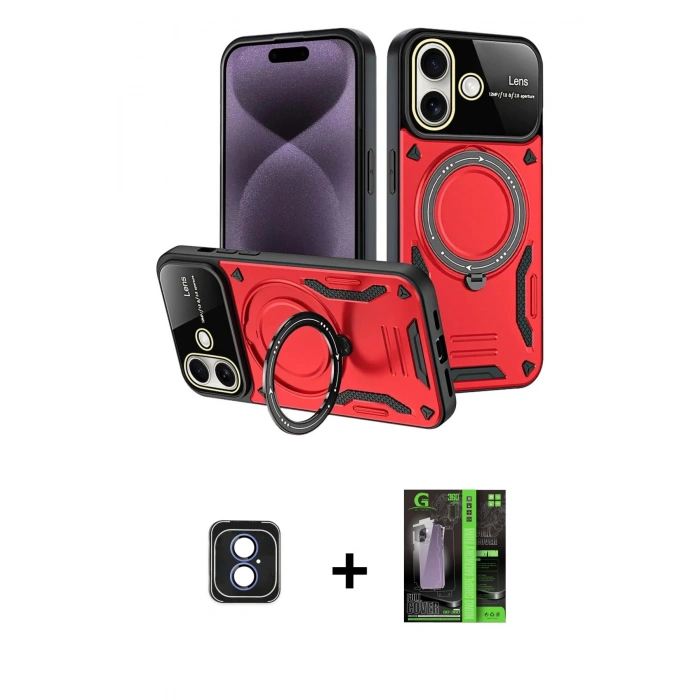 MARSİLYAN™- iPhone 16 Kılıf Kıvılcım Modern Serisi - Şeffaf 360 Full Body Arka Koruyucu + PVD Metal Kamera Lens - MI