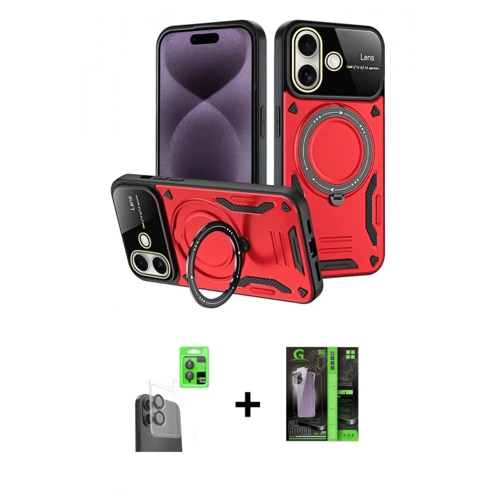 MARSİLYAN™- iPhone 16 Kılıf Kıvılcım Modern Serisi - Şeffaf 360 Full Body Arka Koruyucu + Raze Metal Kamera Lens - SH