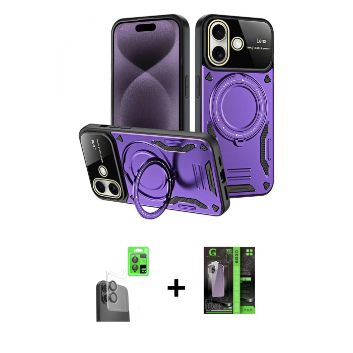 MARSİLYAN™- iPhone 16 Kılıf Kıvılcım Modern Serisi - Şeffaf 360 Full Body Arka Koruyucu + Raze Metal Kamera Lens - SH